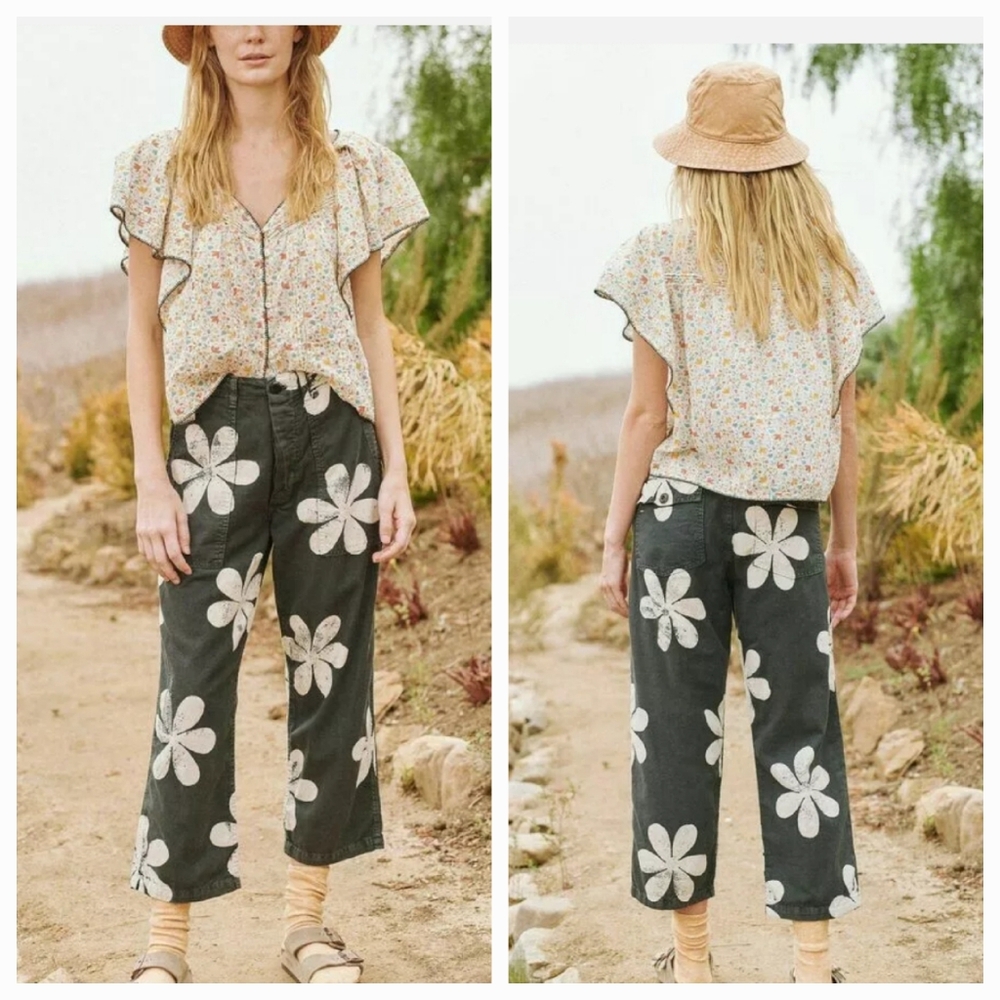 The GREAT Vintage Army Pants Daisy Stamp Washed Black 24 NWT